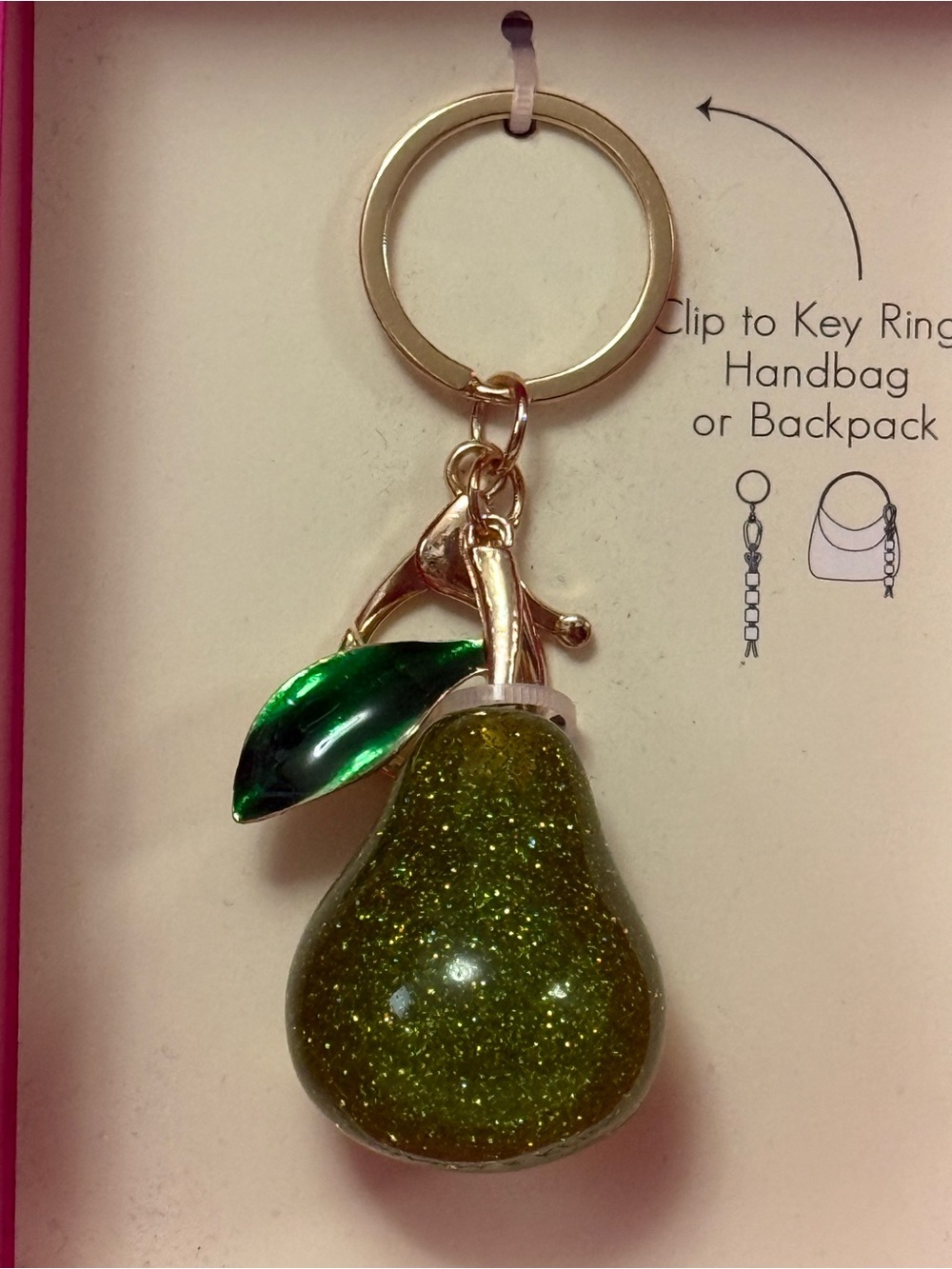nOir Glitter Green Pear Bag Charm & Keychain - Picture 3 of 5